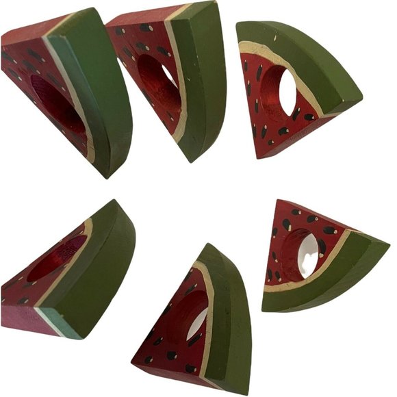 Napkin Rings Holder Wooden Watermelon 6 Picnic July 4th Holiday 4 3/4" X 5" - Picture 4 of 4
